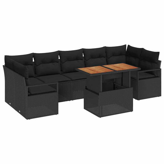 Conjunto de Sofá de Jardim com almofada 8 pcs Preto e Marrom