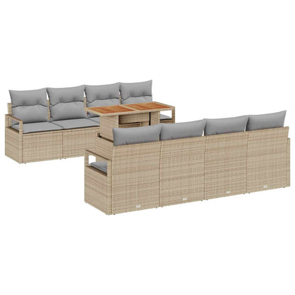 Conjunto de Sofá de Jardim 9 pcs Bege e Cinza 100 x 55 x 73 cm