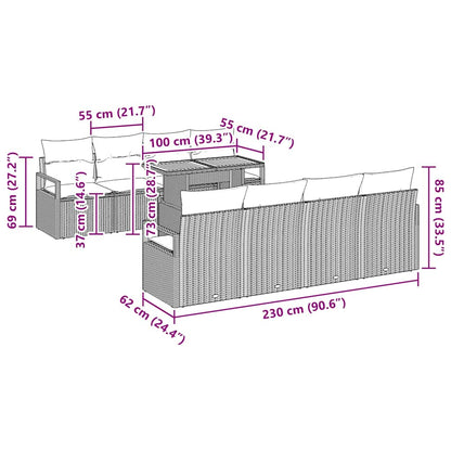 Conjunto de Sofá de Jardim 9 pcs Bege e Cinza 100 x 55 x 73 cm