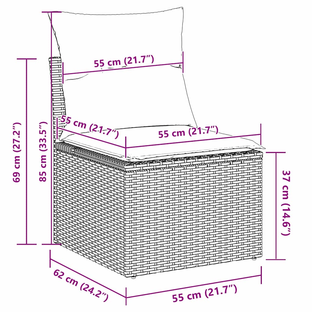 Conjunto de Sofá de Jardim 9 pcs Bege e Cinza 100 x 55 x 73 cm