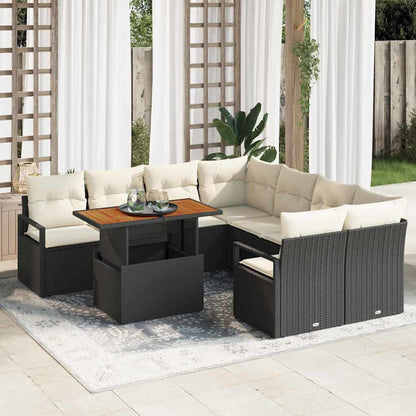 Conjunto de Jantar para Jardim com almofada 9 pcs Preto e Creme