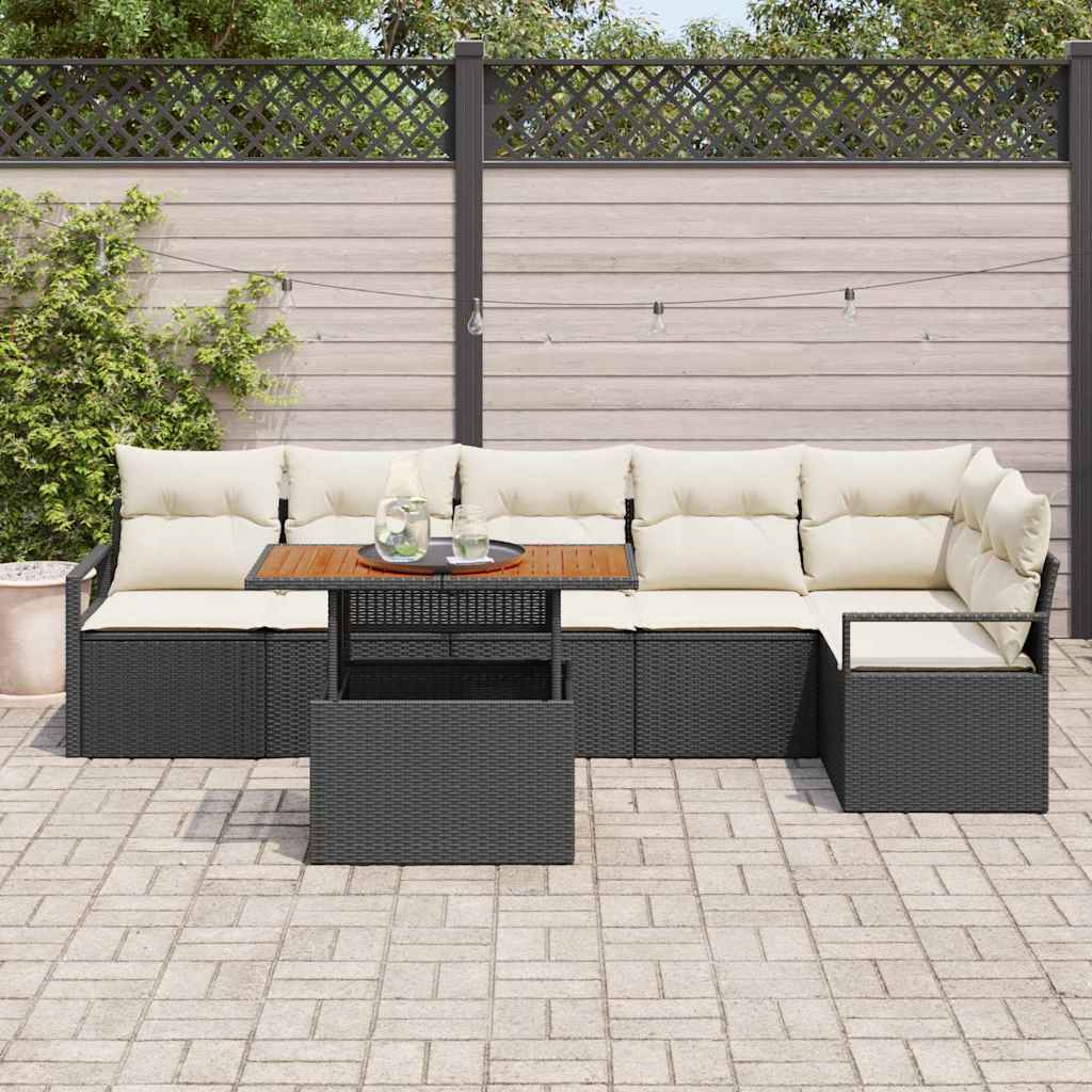 Conjunto de Jantar para Jardim com almofada 7 pcs Preto e Creme