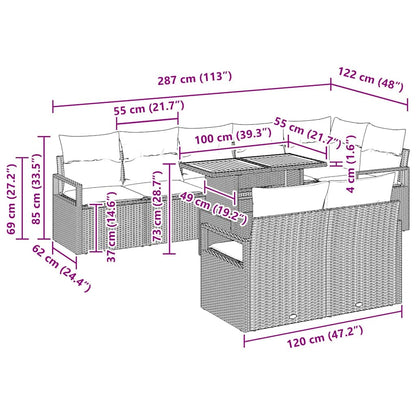 Conjunto de Sofá de Jardim com almofada 9 pcs Preto e Marrom