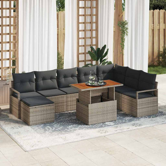 Conjunto de Sofá de Jardim com almofada 9 pcs Cinza e Marrom