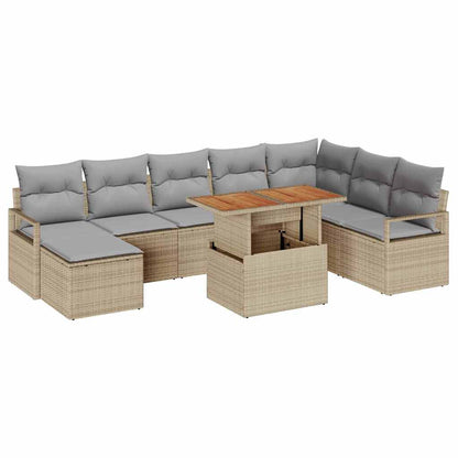 Conjunto de Sofá de Jardim com almofada 9 pcs Bege e Cinza