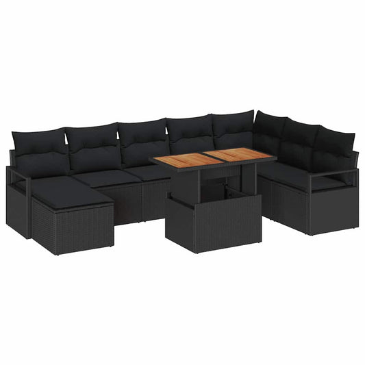Conjunto de Sofá de Jardim com almofada 9 pcs Preto e Marrom