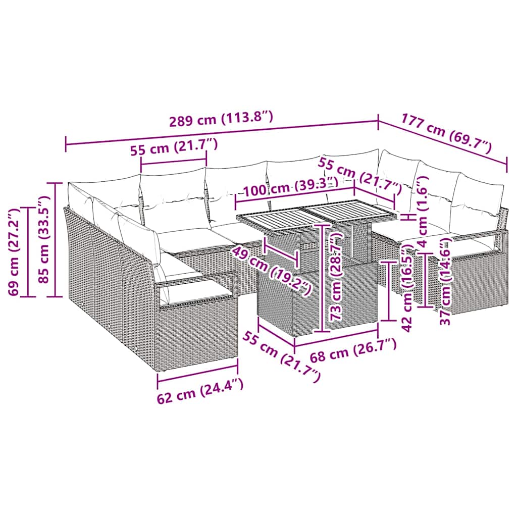 Conjunto de Sofá de Jardim com almofada 10 pcs Bege e Creme