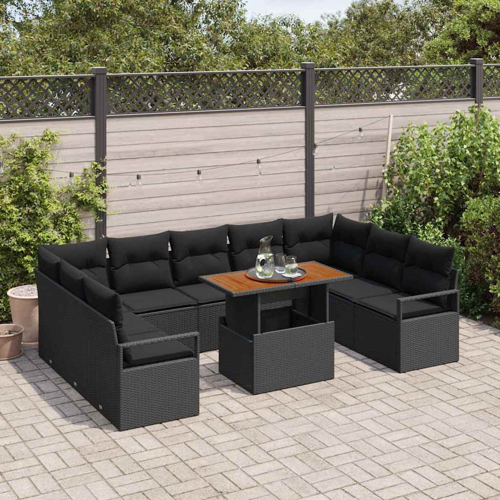 Conjunto de Sofá de Jardim com almofada 10 pcs Preto e Marrom