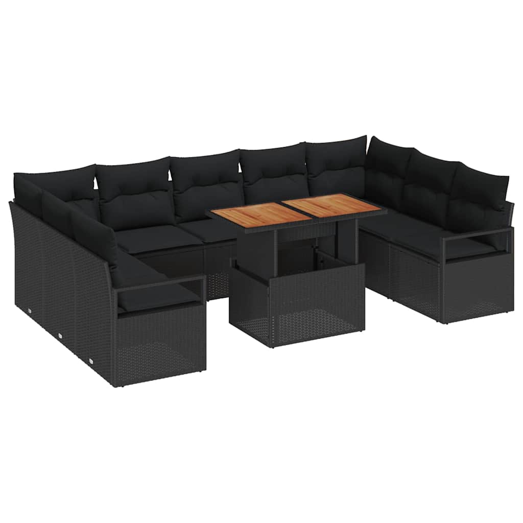 Conjunto de Sofá de Jardim com almofada 10 pcs Preto e Marrom