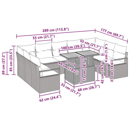 Conjunto de Sofá de Jardim com almofada 10 pcs Preto e Marrom