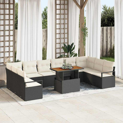 Conjunto de Sofá de Jardim com almofada 11 pcs Preto e Creme
