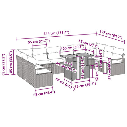 Conjunto de Sofá de Jardim com almofada 11 pcs Preto e Creme