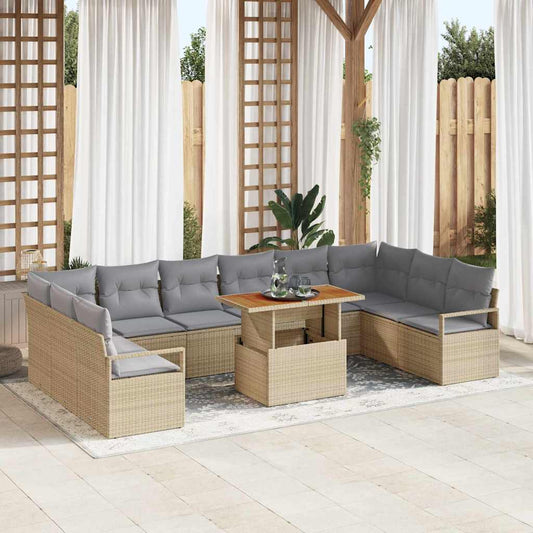 Conjunto de Sofá de Jardim com almofada 11 pcs Bege e Cinza