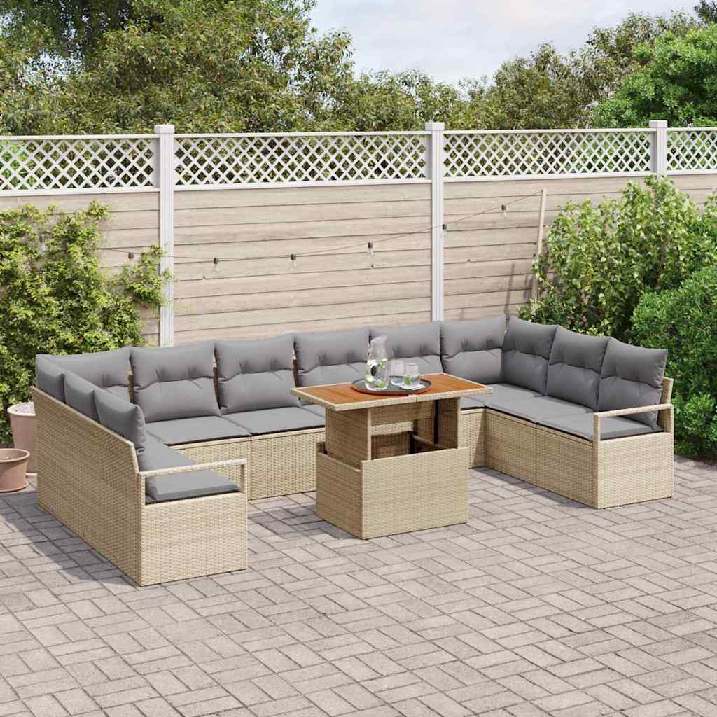 Conjunto de Sofá de Jardim com almofada 11 pcs Bege e Cinza