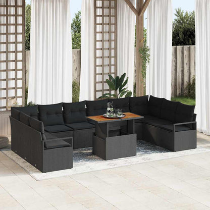 Conjunto de Sofá de Jardim com almofada 11 pcs Preto e Marrom