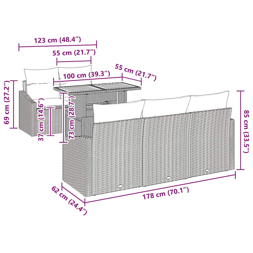 Conjunto de Jantar para Jardim Bege e Cinza 100 x 55 x 73 cm