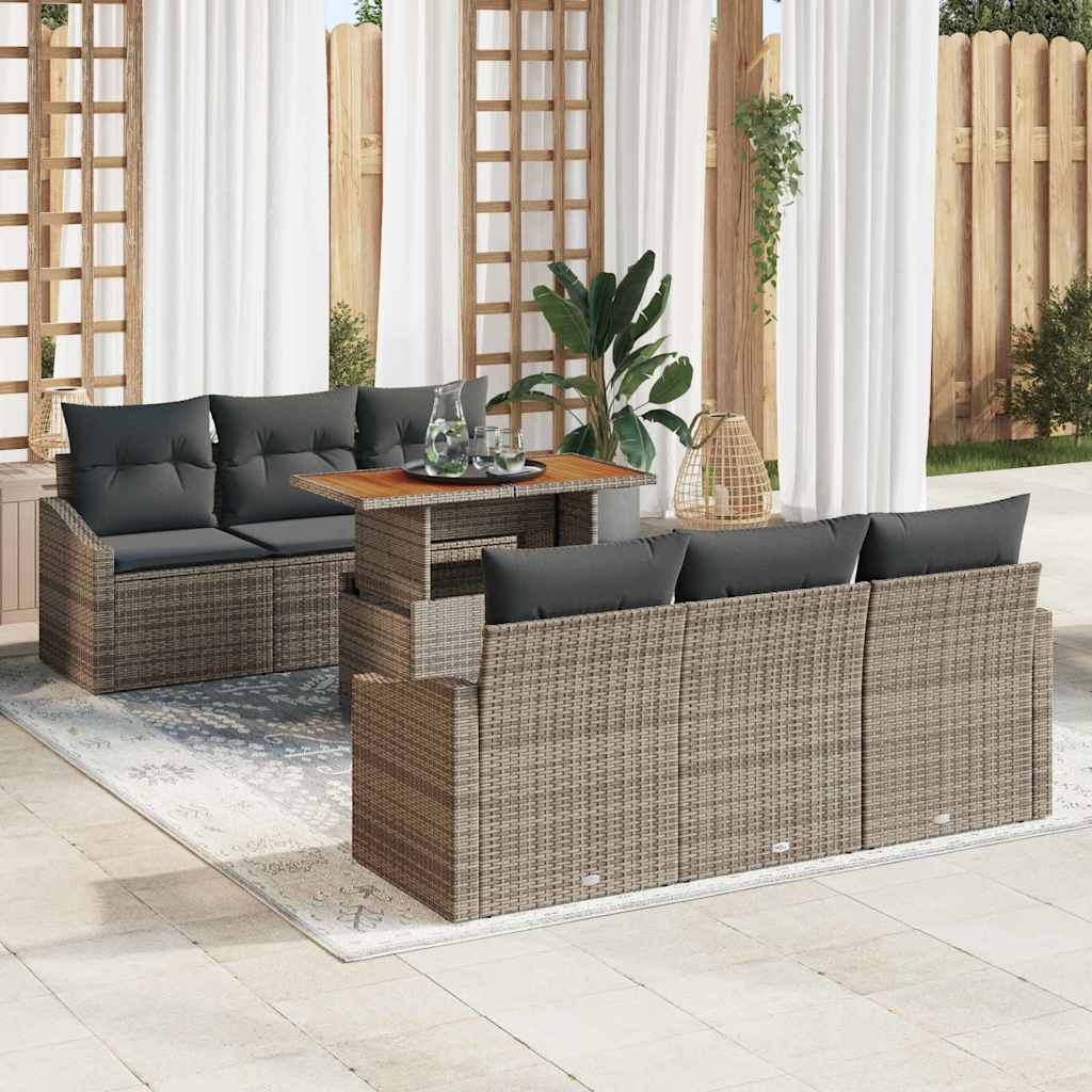 Conjunto de Sofá de Jardim com almofada 7 pcs Cinza e Marrom