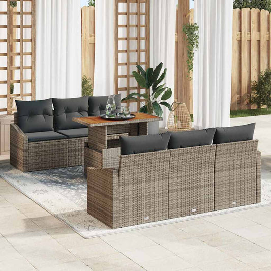 Conjunto de Sofá de Jardim com almofada 7 pcs Cinza e Marrom