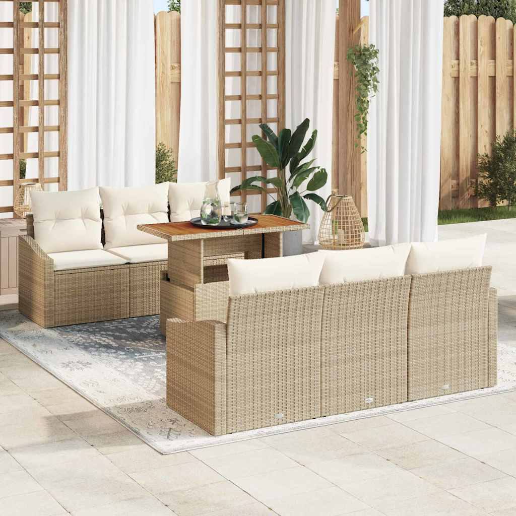 Conjunto de Sofá de Jardim 7 pcs Bege e Creme 100 x 55 x 73 cm