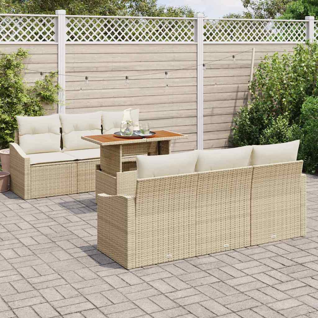 Conjunto de Sofá de Jardim 7 pcs Bege e Creme 100 x 55 x 73 cm