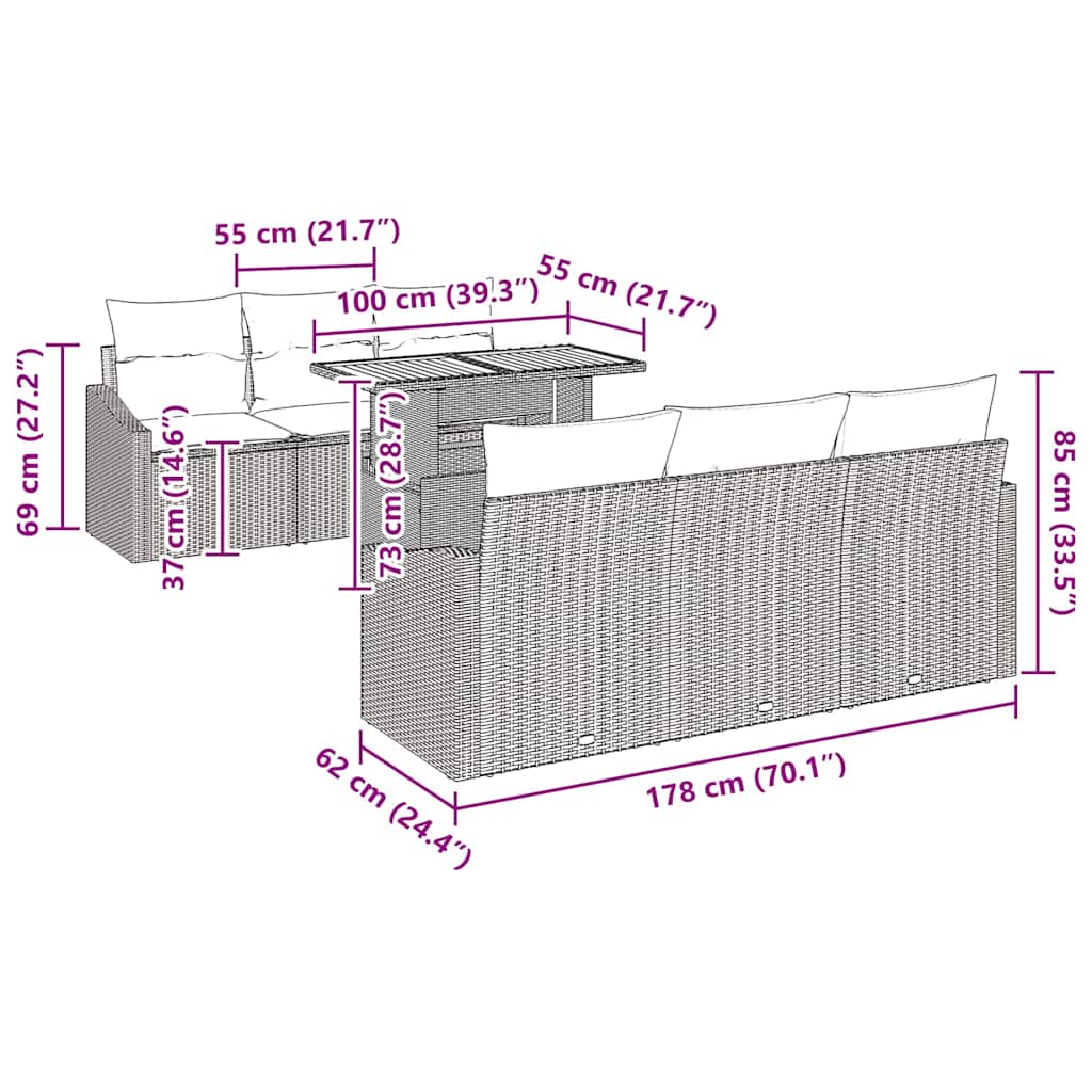 Conjunto de Sofá de Jardim 7 pcs Bege e Creme 100 x 55 x 73 cm