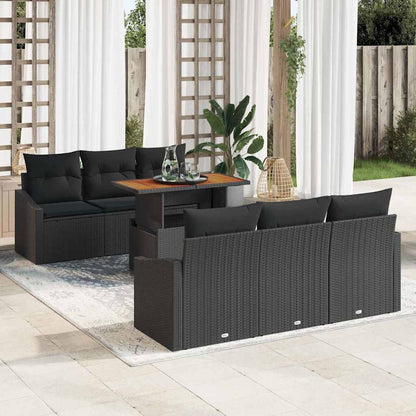 Conjunto de Sofá de Jardim com almofada 7 pcs Preto e Marrom