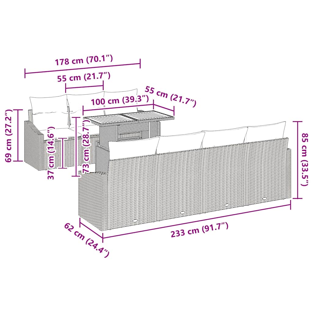 Conjunto de Jantar para Jardim Cinza e Marrom 100 x 55 x 73 cm
