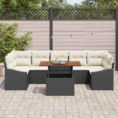 Conjunto de Jantar para Jardim com almofada 8 pcs Preto e Creme