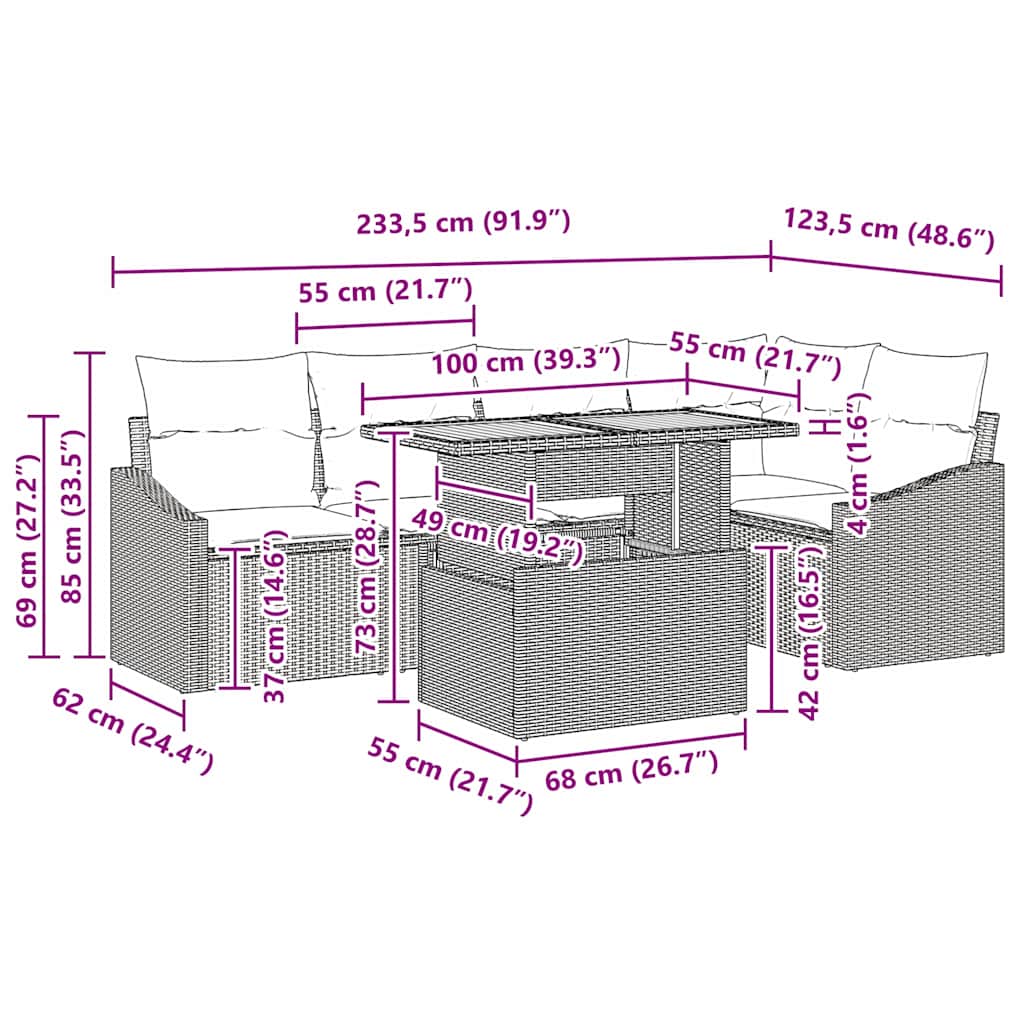 Conjunto de Jantar para Jardim Cinza e Marrom 100 x 55 x 73 cm