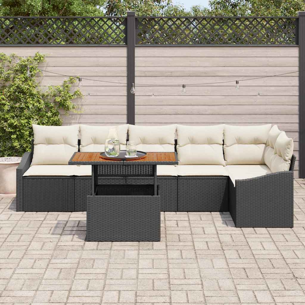 Conjunto de Jantar para Jardim com almofada 7 pcs Preto e Creme