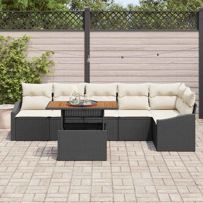 Conjunto de Jantar para Jardim com almofada 7 pcs Preto e Creme