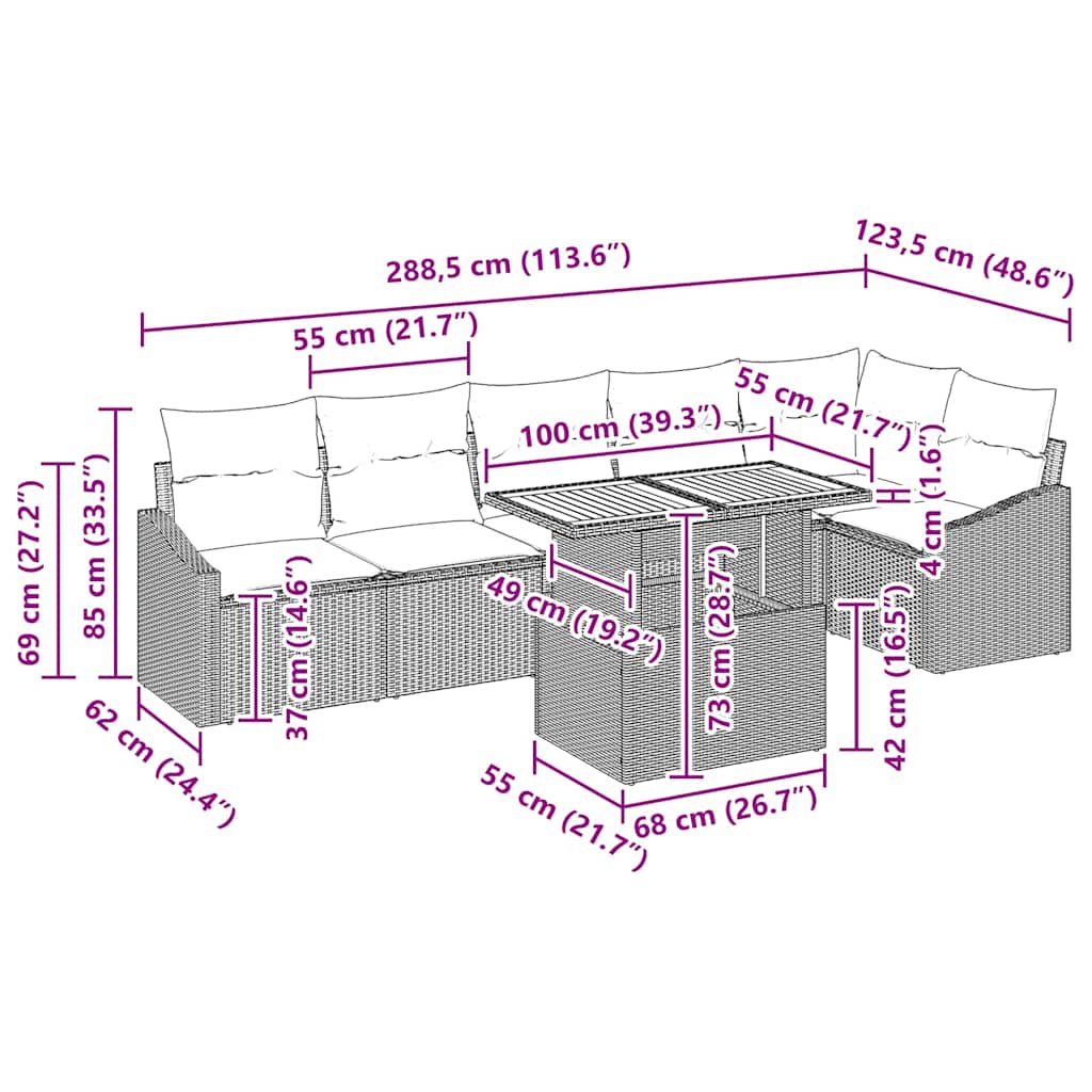 Conjunto de Jantar para Jardim com almofada 7 pcs Bege e Cinza