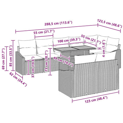 Conjunto de Sofá de Jardim com almofada 9 pcs Bege e Cinza