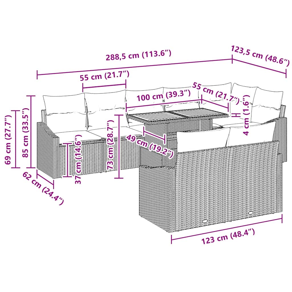 Conjunto de Sofá de Jardim com almofada 9 pcs Bege e Creme