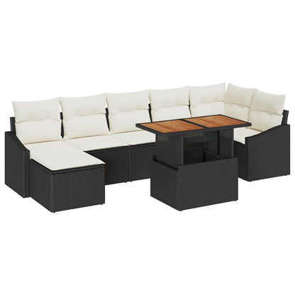Conjunto de Jantar para Jardim com almofada 8 pcs Preto e Creme