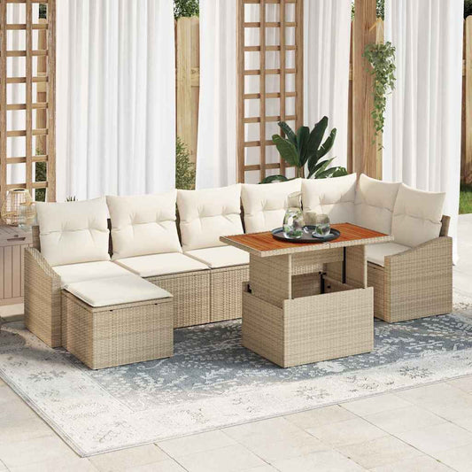 Conjunto de Jantar para Jardim com almofada 8 pcs Bege e Creme