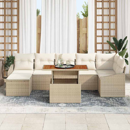 Conjunto de Jantar para Jardim com almofada 8 pcs Bege e Creme