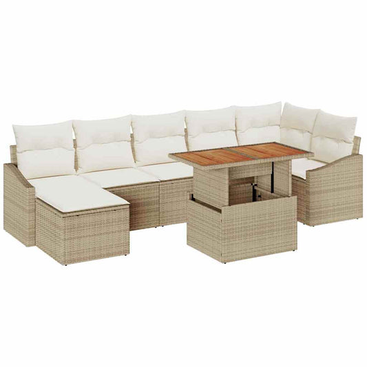 Conjunto de Jantar para Jardim com almofada 8 pcs Bege e Creme