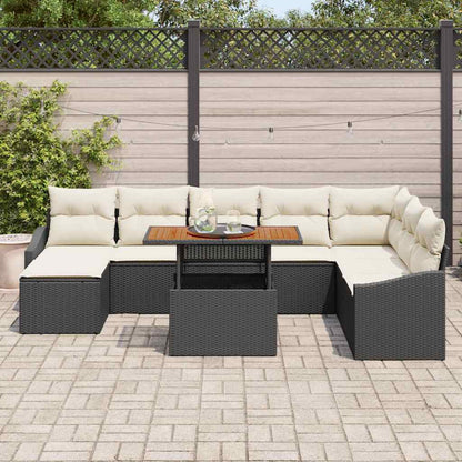 Conjunto de Jantar para Jardim com almofada 9 pcs Preto e Creme