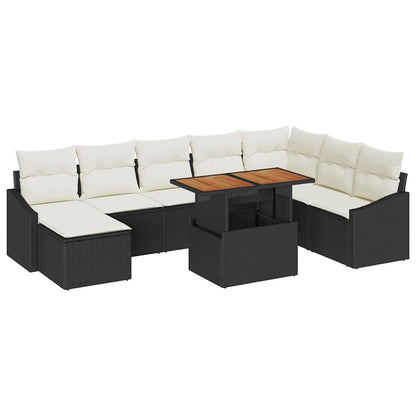 Conjunto de Jantar para Jardim com almofada 9 pcs Preto e Creme