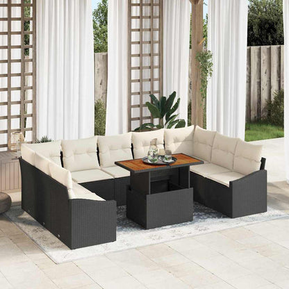 Conjunto de Jantar para Jardim Manual 10 pcs Preto e Creme