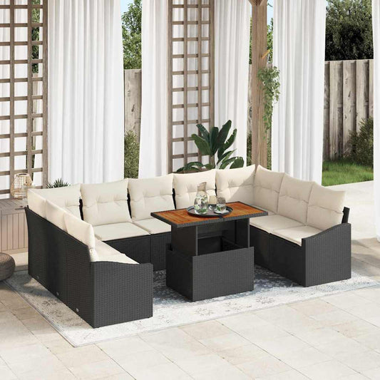 Conjunto de Jantar para Jardim Manual 10 pcs Preto e Creme