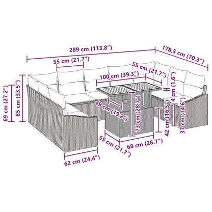 Conjunto de Jantar para Jardim com almofada 10 pcs Bege e Cinza