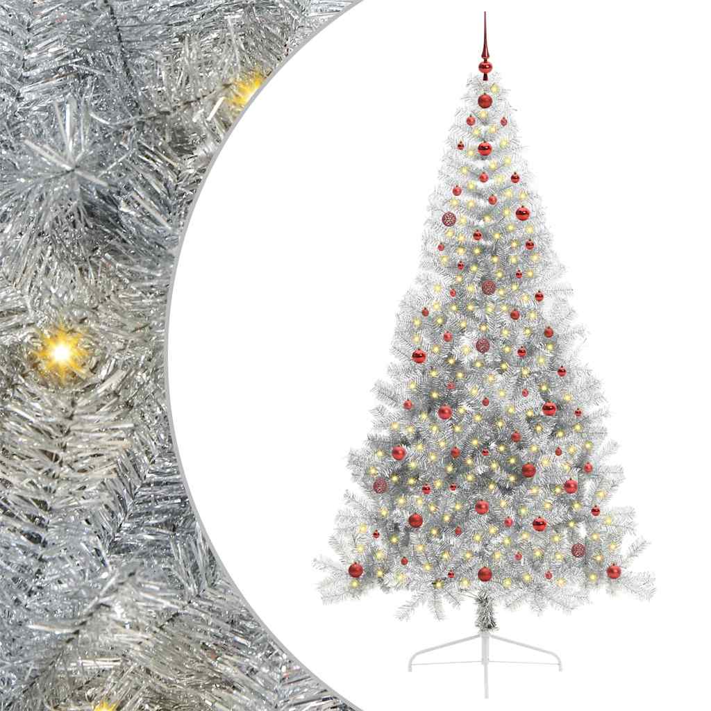 Árvore de Natal Artificial Pré-iluminada Prateado 240 cm PET