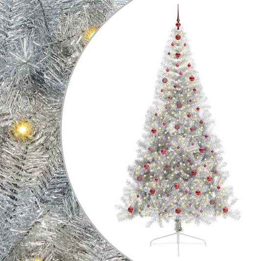 Árvore de Natal Artificial Pré-iluminada Prateado 240 cm PET