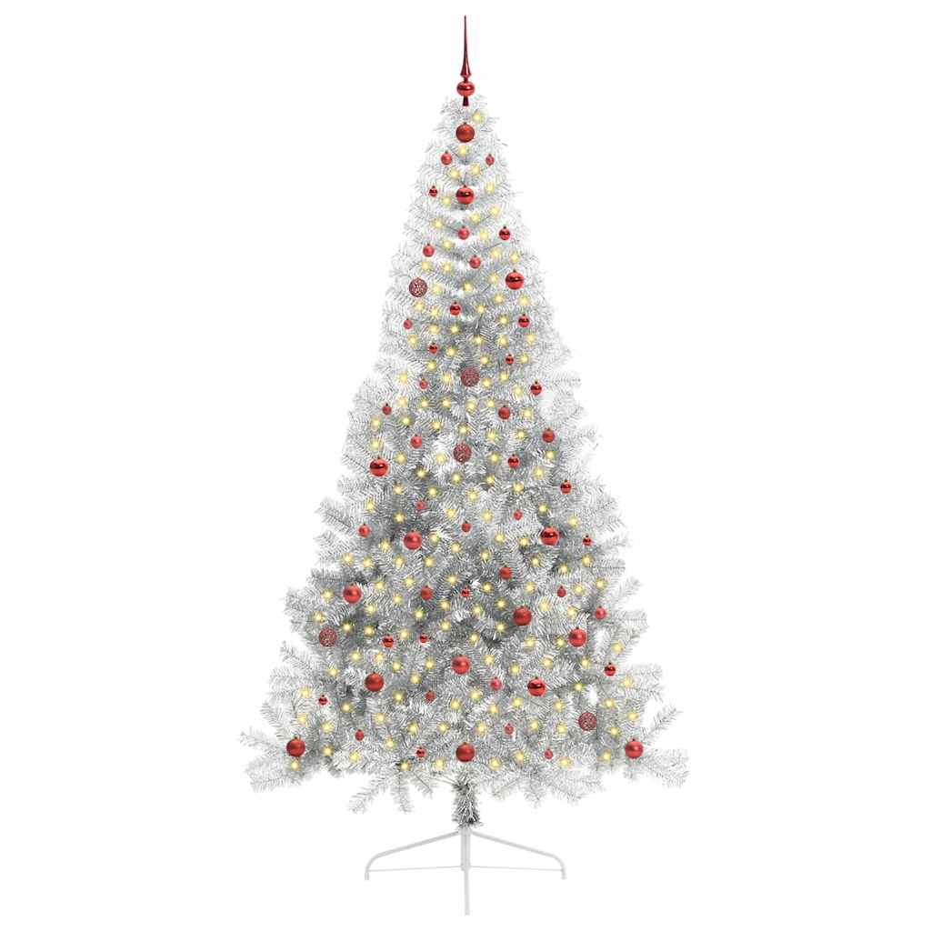 Árvore de Natal Artificial Pré-iluminada Prateado 240 cm PET