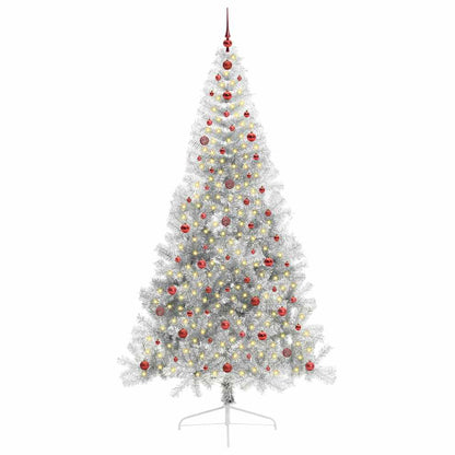 Árvore de Natal Artificial Pré-iluminada Prateado 240 cm PET