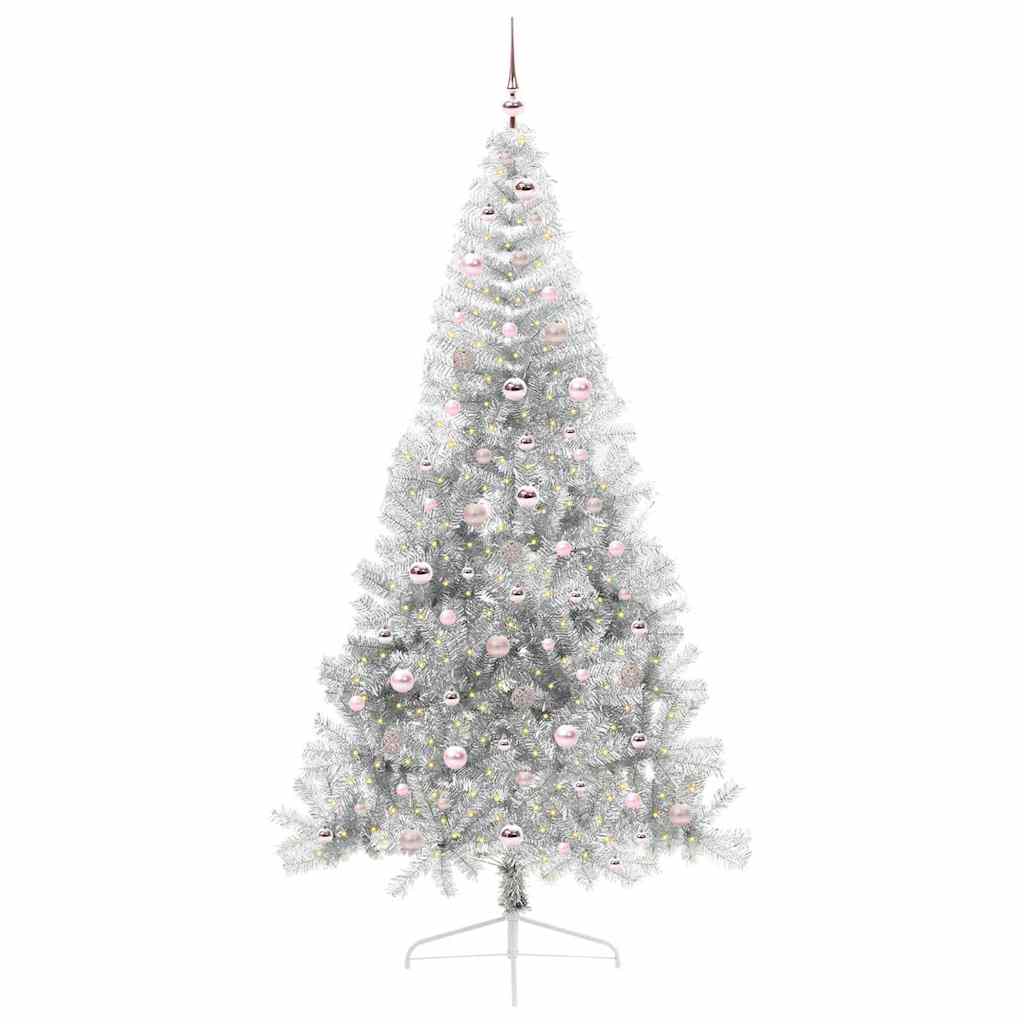 Árvore de Natal Artificial Pré-iluminada Prateado 240 cm PET
