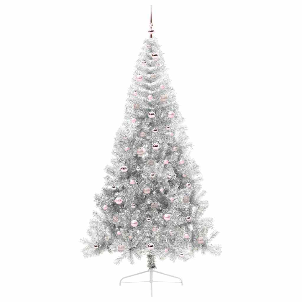 Árvore de Natal Artificial Pré-iluminada Prateado 240 cm PET