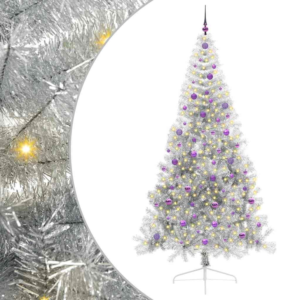 Árvore de Natal Artificial Pré-iluminada Prateado 240 cm PET